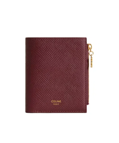 Celine Compact Wallet Triomphe Charms In Grained Calfskin In Burgundy