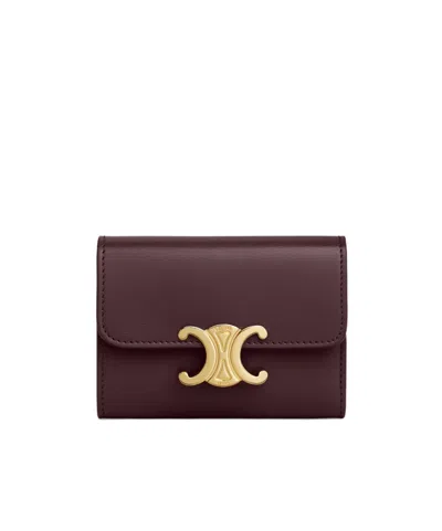 Celine Compact Wallet With Coin Triomphe In Shiny Calfskin In Brown