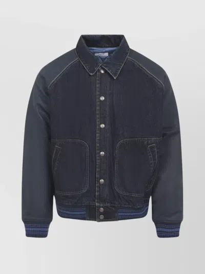 Celine Contrast Sleeve Teddy Style Jacket In Blue