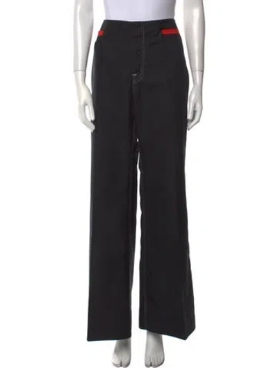 Pre-owned Celine Contrast Stitch Trouser Wide Leg Pants In Black