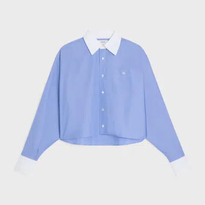 Celine Contrast-collar Cotton Shirt In Blue
