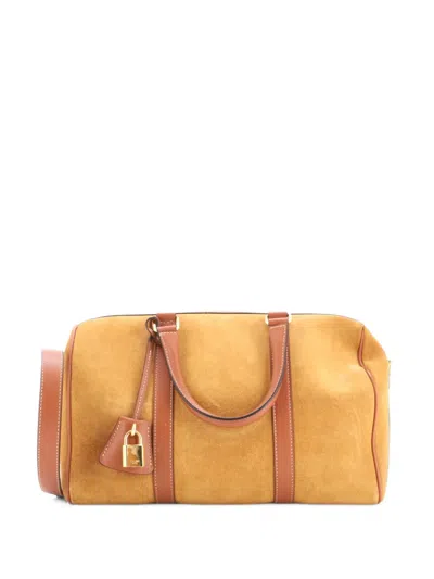 Pre-owned Celine Convertible Boston Bag Suede And Leather Large Travel Bag In Brown