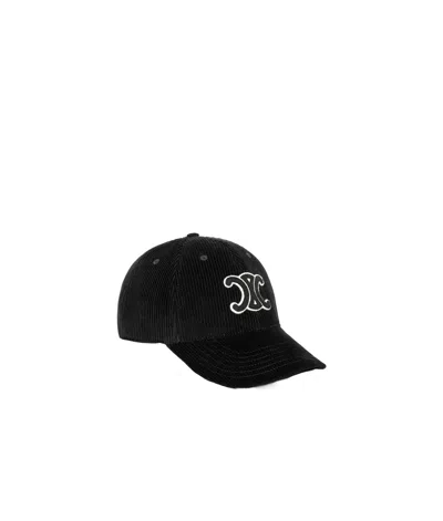 Celine Corduroy Baseball Cap In Black