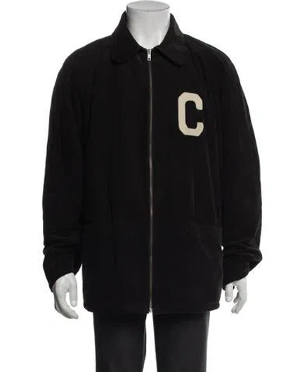 Pre-owned Celine Corduroy Signature Logo Zip-up Triomphe Windbreaker In Black
