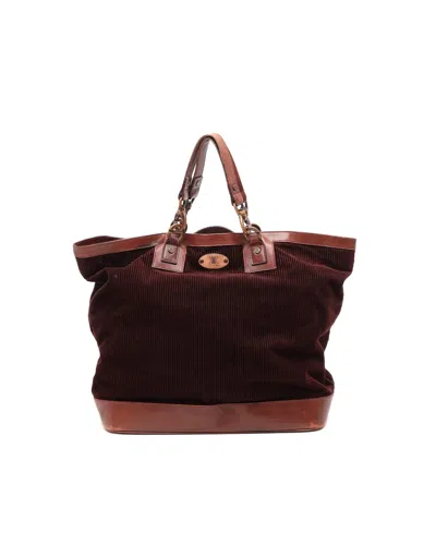 Celine Céline Corduroy Tote Bag In Burgundy