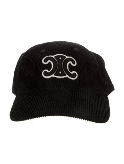 Pre-owned Celine Corduroy Triomphe Baseball Cap In Black