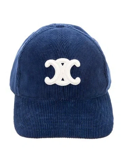 Pre-owned Celine Corduroy Triomphe Baseball Cap In Blue