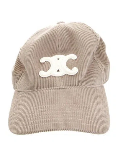Pre-owned Celine Corduroy Triomphe Baseball Cap In Neutrals