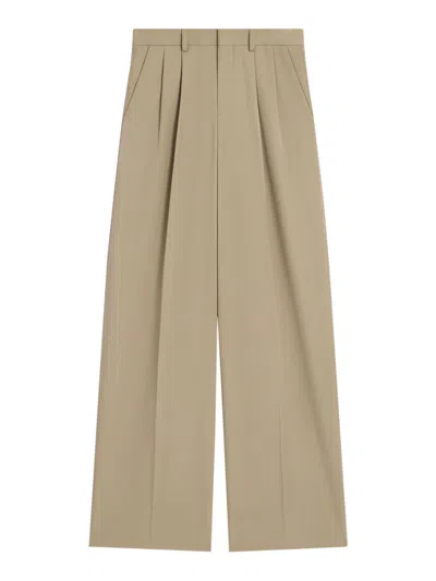 Celine Women Cotton And Wool Gabardine Pleated Trousers In Neutral