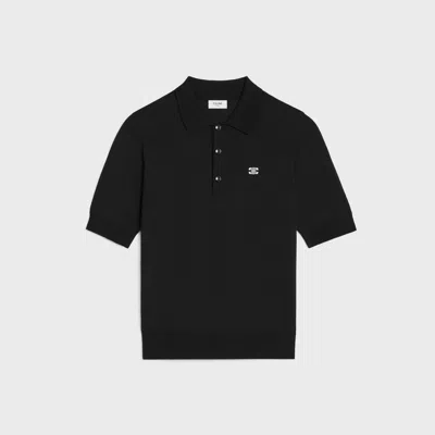 Celine Triomphe Cotton Polo Shirt In Black