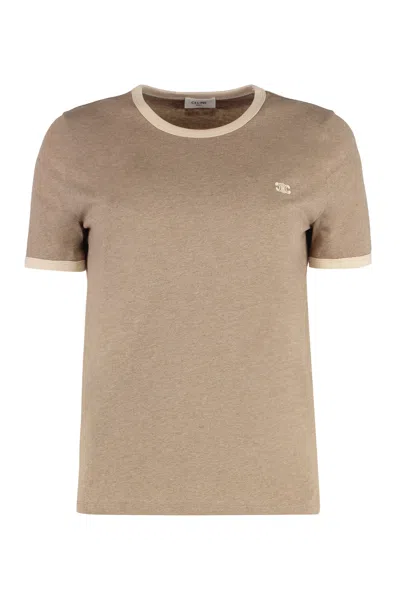 Celine Cotton Crew-neck T-shirt In Brown