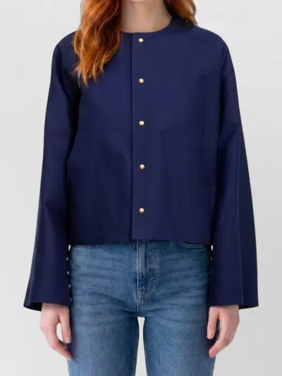 Celine Cotton Cropped Loose-fit Jacket In Blue