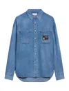 Celine Logo Patch Denim Shirt In Blue