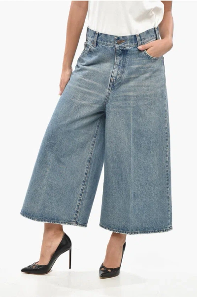 Celine Cotton Gaucho Denims With Belt Loops In Blue