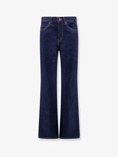 Celine Cotton Jeans With Back Leather Patch In Blue