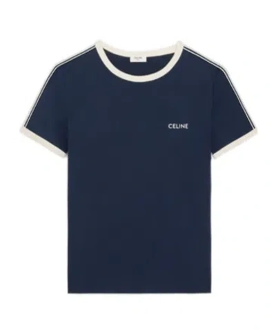 Celine Cotton Knitted T-shirt In Blue