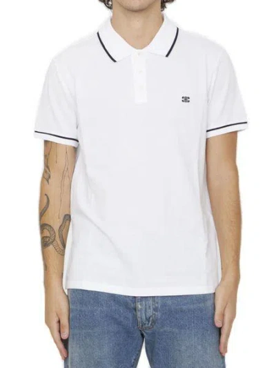 Celine White Cotton Polo Shirt With Embroidered Triomphe Logo