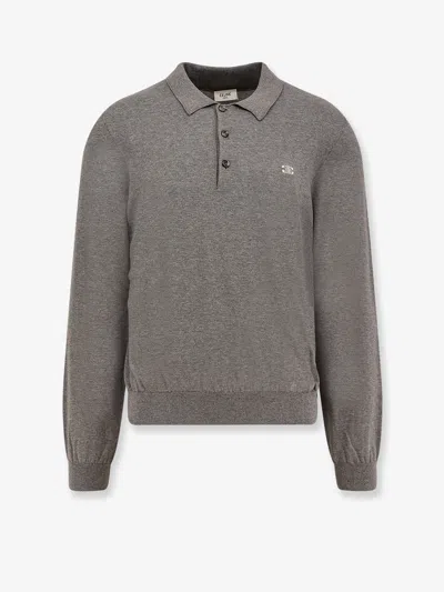 Celine Cotton Polo Shirt With Triomphe Detail In Gray