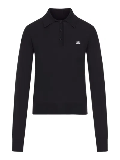 Celine Women Cotton Polo Shirt With Triomphe Logo In Black