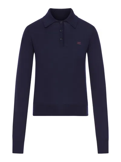 Celine Women Cotton Polo Shirt With Triomphe Logo In Blue