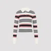 Celine Striped Cotton Knit Polo Sweater Long Sleeves In White