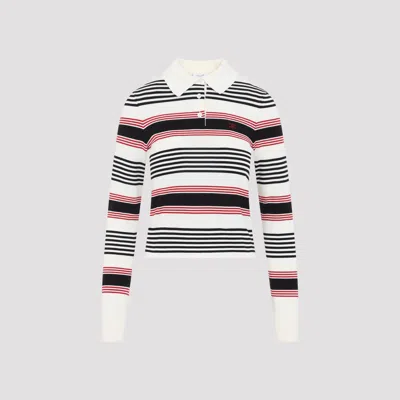 Celine Striped Cotton Knit Polo Sweater Long Sleeves In Multi