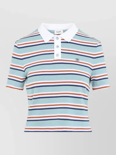 Celine Striped Cotton Knit Polo Shirt In Blue
