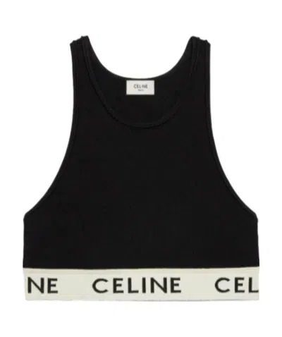 Celine Cotton Sports Bra Blouse In Black