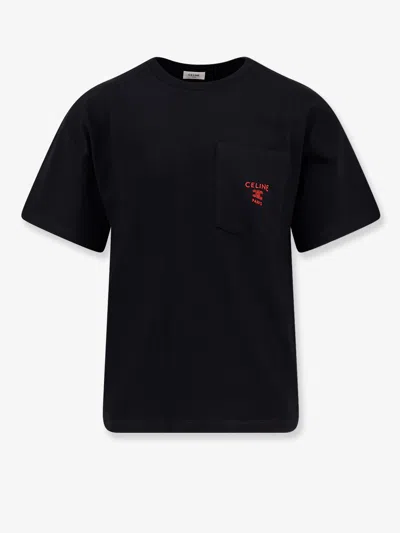 Celine Cotton T-shirt With Contrasting Logo On The Front In Black