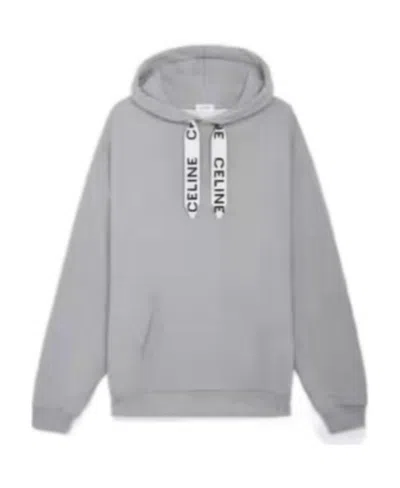 Celine Cotton Velvet Loose Hooded Sweater In Gray