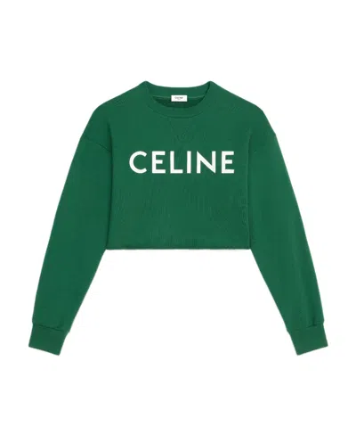 Celine Cotton Velvet Short Style Sweater In Green