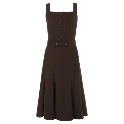 Pre-owned Celine Courreges C.1970s Hyperbole Brown Wool Sleeveless Button-down Fit & Flare Dress