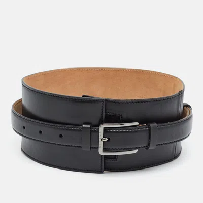 Pre-owned Celine Course Buckle S Wide Belt Black Leather