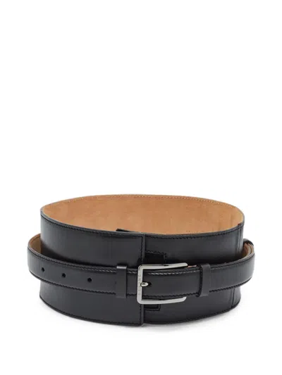 Pre-owned Celine Course Buckle Wide Belt In Black