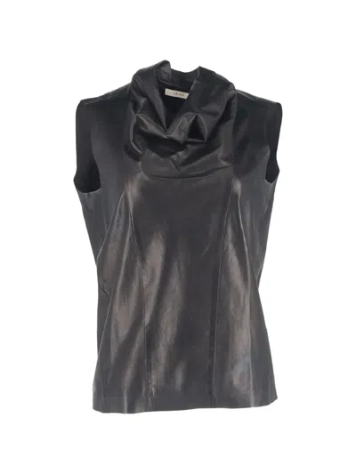 Pre-owned Celine Cowl-neck Leather Blouse In Black