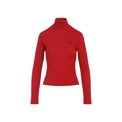 Celine Cozy Wool Turtleneck Top With Embroidered Logo In Red