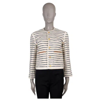 Pre-owned Celine Cream Navy Cotton 2023 Mariniere Striped Tweed Jacket S In White