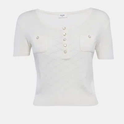 Pre-owned Celine Cream Perforated Knit Top S In White