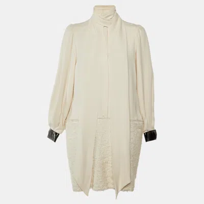 Pre-owned Celine Cream Silk & Wool Mini Dress M In White