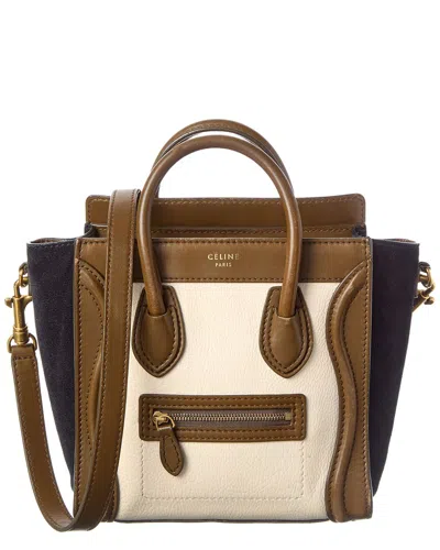 Celine Cream Textured Calfskin Leather Nano Tri-color Luggage (authentic Pre-  Loved) In Purple