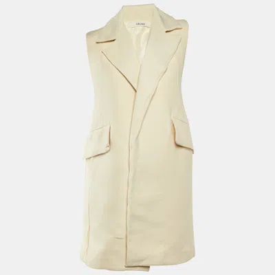 Pre-owned Celine Cream Wool & Silk Sleeveless Long Vest S In White
