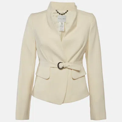 Pre-owned Celine Cream Wool Belted Detail Jacket M In White
