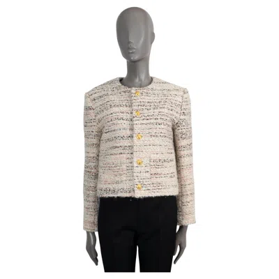 Pre-owned Celine Cream Wool Blend Chasseur Tweed Jacket 38 S In White