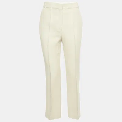 Pre-owned Celine Cream Wool Blend Wide Leg Trousers In White