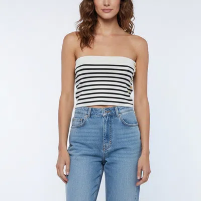 Pre-owned Celine Cream/black Striped Knit Fitted Tube Top M In White