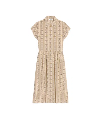 Celine Crepe Chine Work Dress In Nude