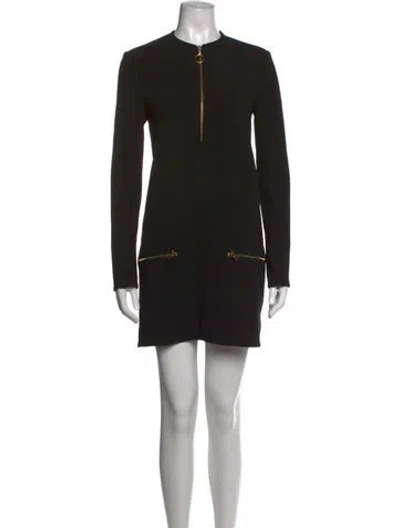 Pre-owned Celine Crêpe Zip Shift Mini Dress In Black