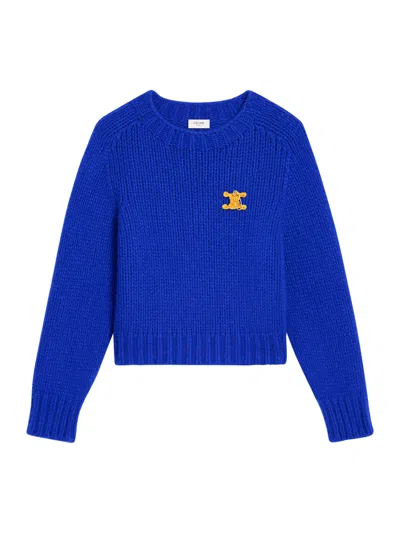 Celine Crew Neck Cashmere And Silk Sweater In Blue