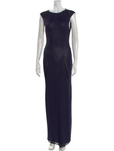 Pre-owned Celine Crew Neck Long Dress In Blue