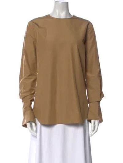 Pre-owned Celine Crew Neck Long Sleeve Blouse In Brown